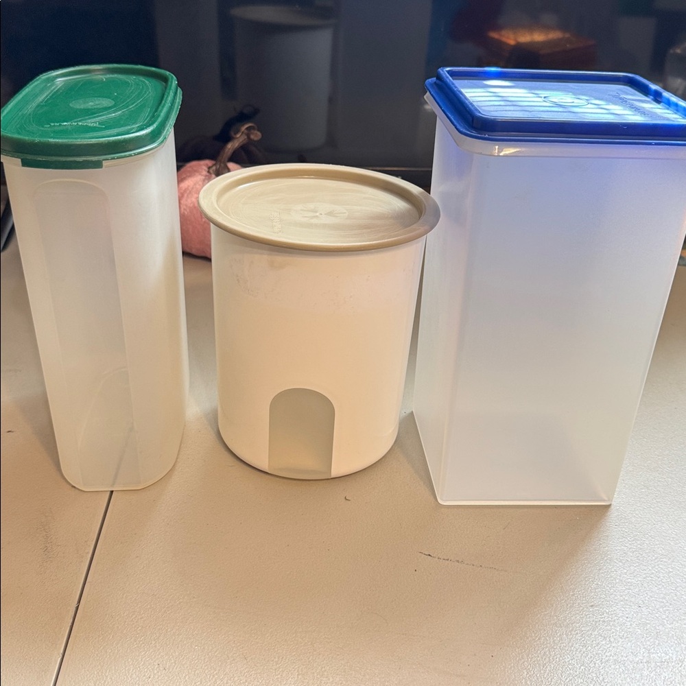 Tupperware White and Blue Storage Set